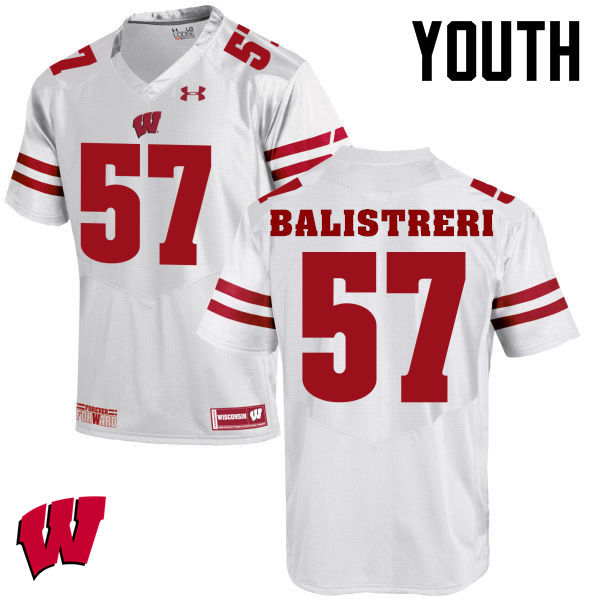 Youth Winsconsin Badgers #57 Michael Balistreri College Football Jerseys-White - Click Image to Close
